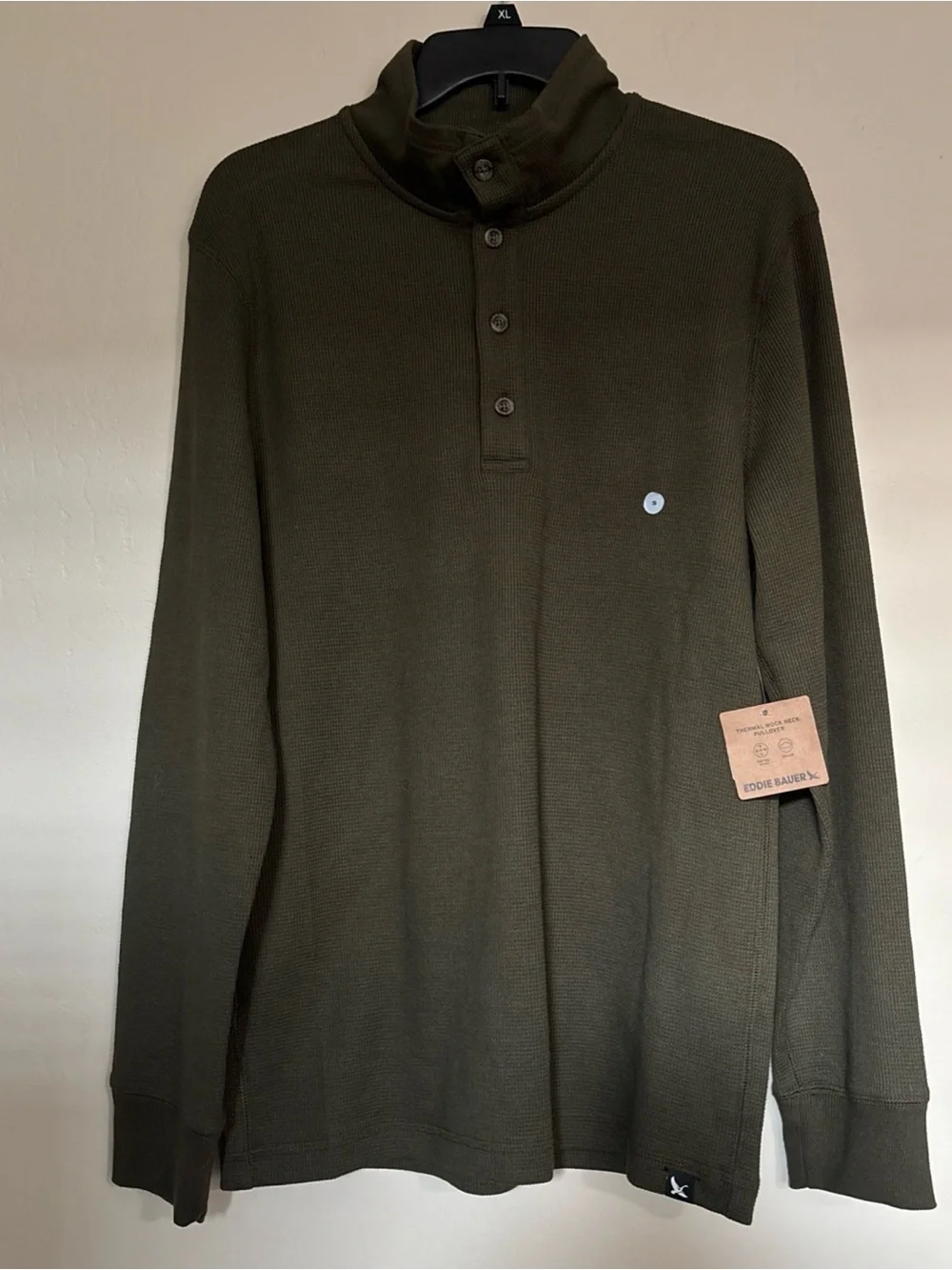 NWT Eddie Bauer Men's Thermal Mock Neck Pullover long sleeve Army Green size-S